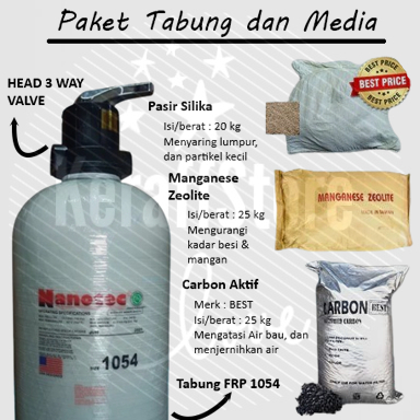 Paket Filter Air Tabung FRP 1054 Nanotec + Media