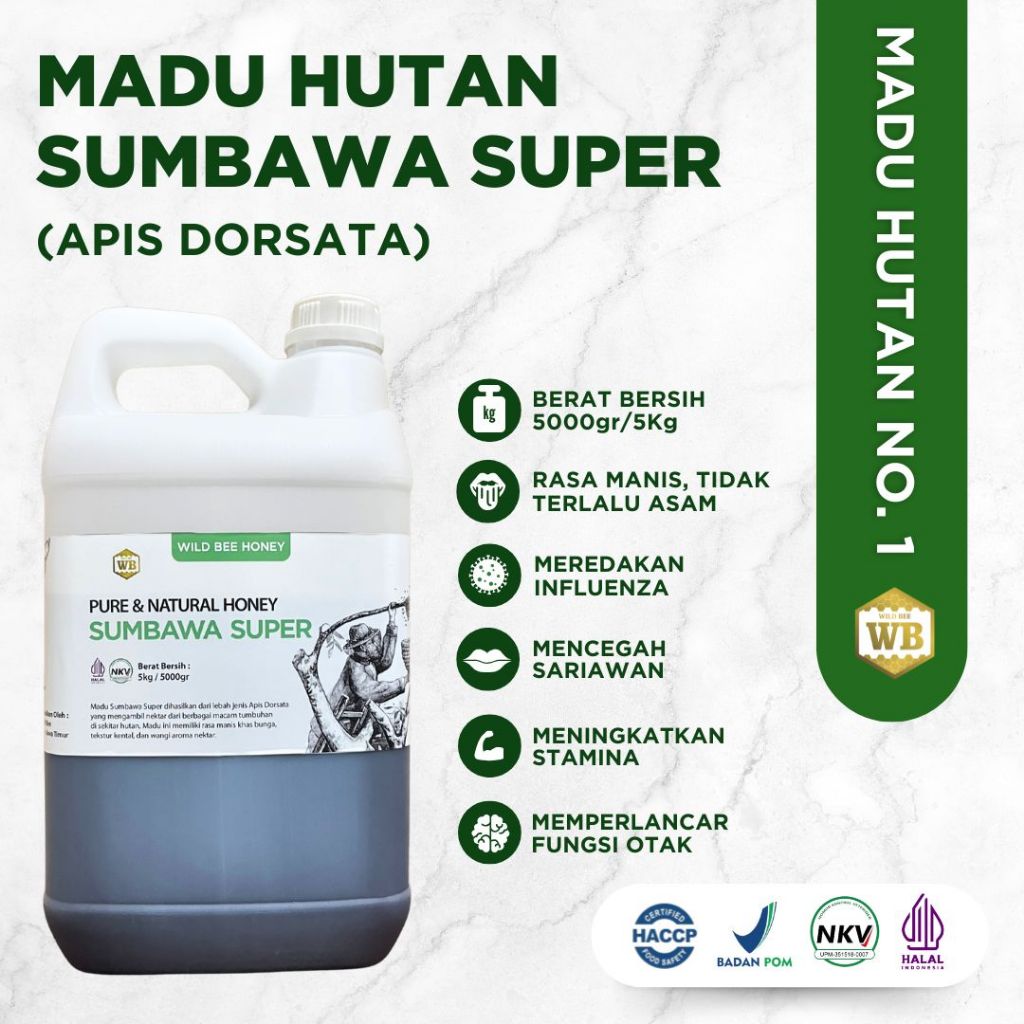 

WB Wild Bee Madu Curah Asli - Madu Sumbawa 5 kg Bersertifikat / Madu Wild Bee / Lebah Apis Dorsata / Madu Hutan - Beli 10 Gratis 1