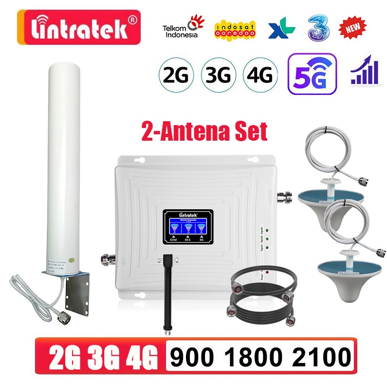 2 Antena Set Lintratek Penguat Sinyal WIFI Modem 900 1800 2100 Penguat Sinyal HP Repeater Sinyal Ant