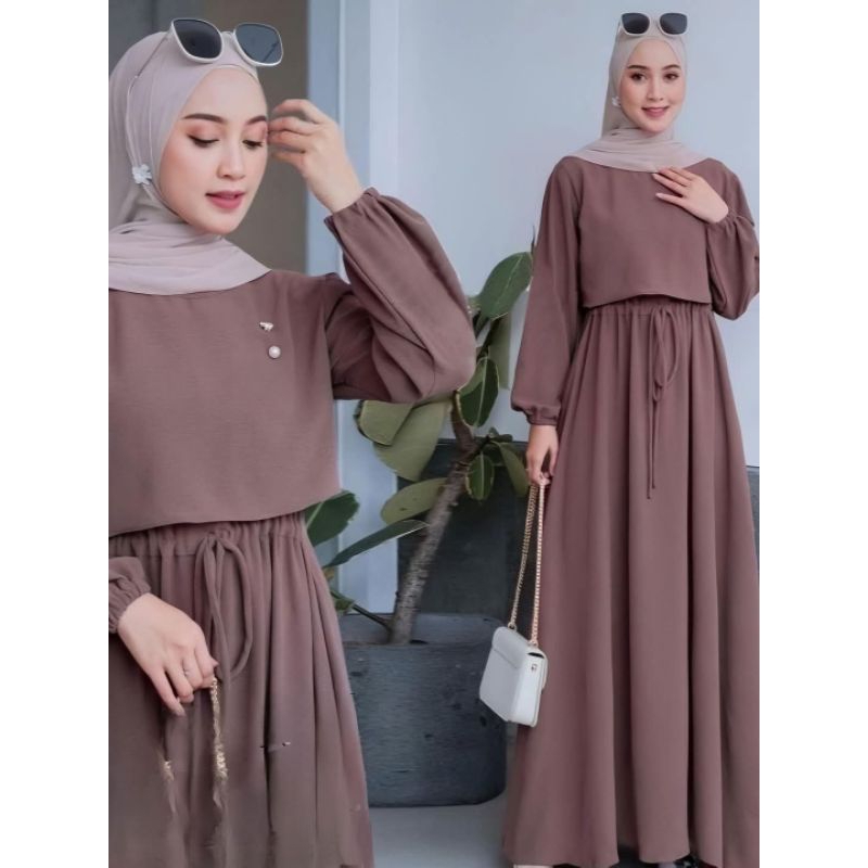 Nafisa dress + crop top Bahan  crinkle airflow / set wanita dress + crop top terbaru / set wanita dr