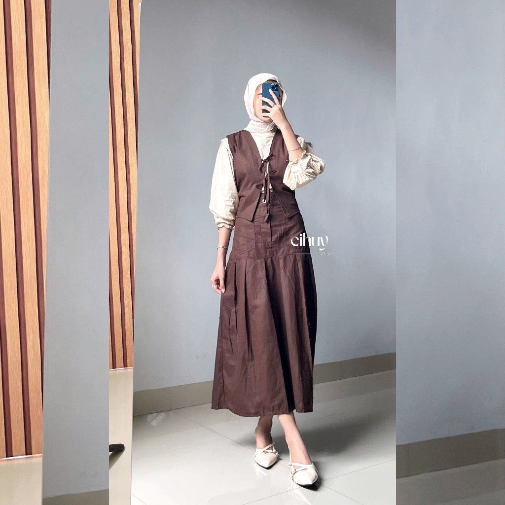 [CIHUY]- FREE BELT Kaizy One Set Vest & Rok Linen Bigsize Wanita