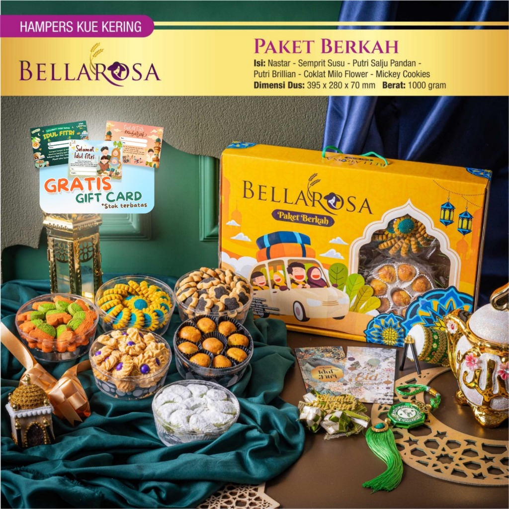 

PAKET BELLAROSA BERKAH ISI 6 TOPLES KUE KERING LEBARAN IDUL FITRI 2025 / PAKET KUE KERING