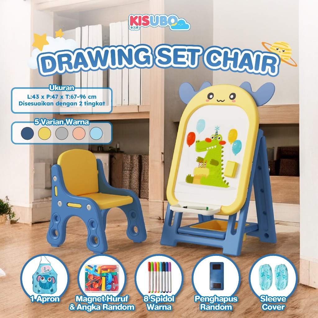 

KISUBO Drawing Chair Table Set Papan Tulis Anak Papan Magnet Menggambar Mewarnai