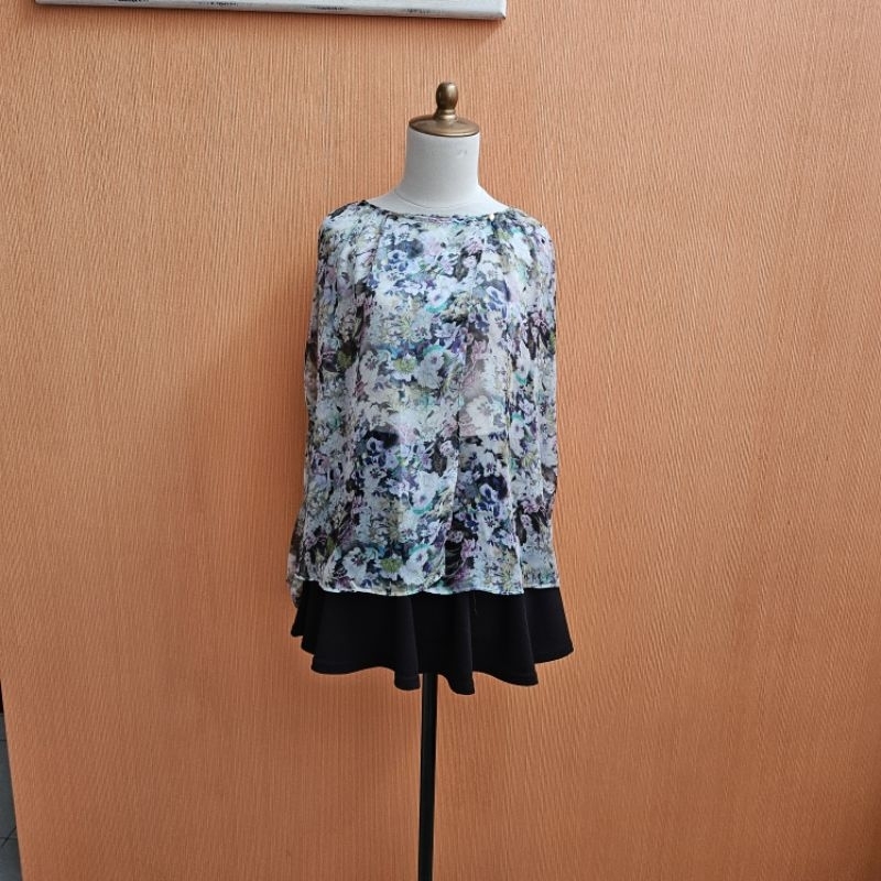 atasan wanita motif bunga ZARA WOMAN cewek M blouse L lengan panjang MEWAH