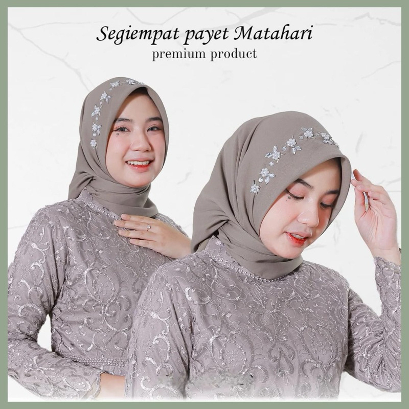 HIJAB SEGIEMPAT PREMIUM BELLA SQUARE  PAYET BANDO MOTIF DAUN WARNA SAGE GREEN