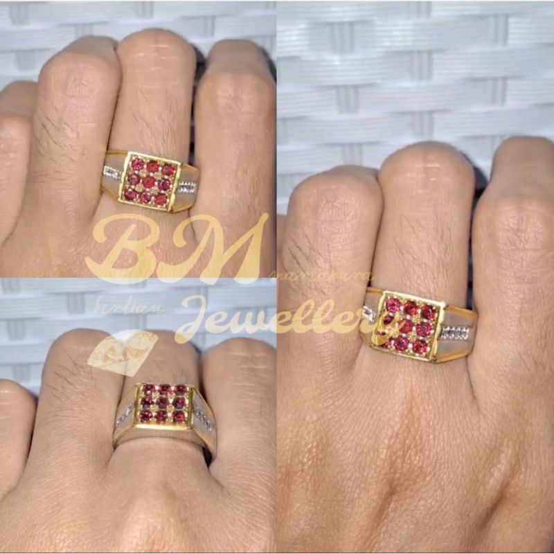 Cincin Berlian Pria Merah Garnet Natural Berlian Eropa Asli Original Diamond Intan Perak Murah
