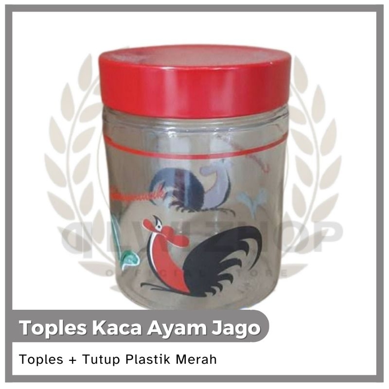 Toples Kaca Motif Ayam Jago Berukuran besar -1pcs / Toples Kaca makanan murah / Toples kaca + Tutup