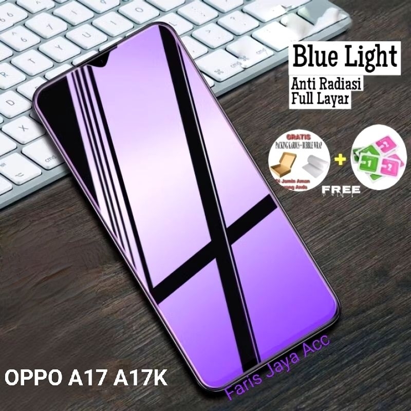 Tg Tempered glass Oppo A17 A17K Blue Kaca Anti Radiasi Full Cover