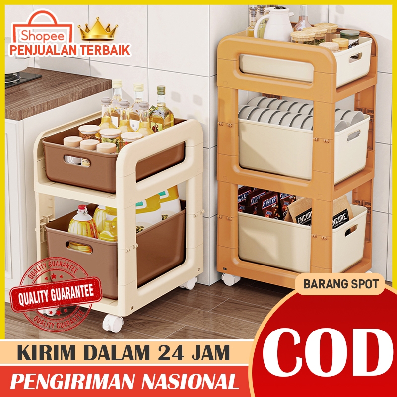 Rak Dapur Dorong Plastik Rak Troli Susun Serbaguna Dengan Roda Dan Pegangan