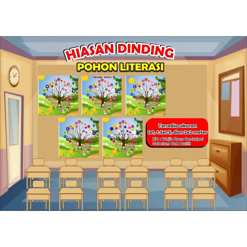 Hiasan Dinding Sekolah Pohon Literasi/Pojok Baca Bisa Request Nama Sekolah