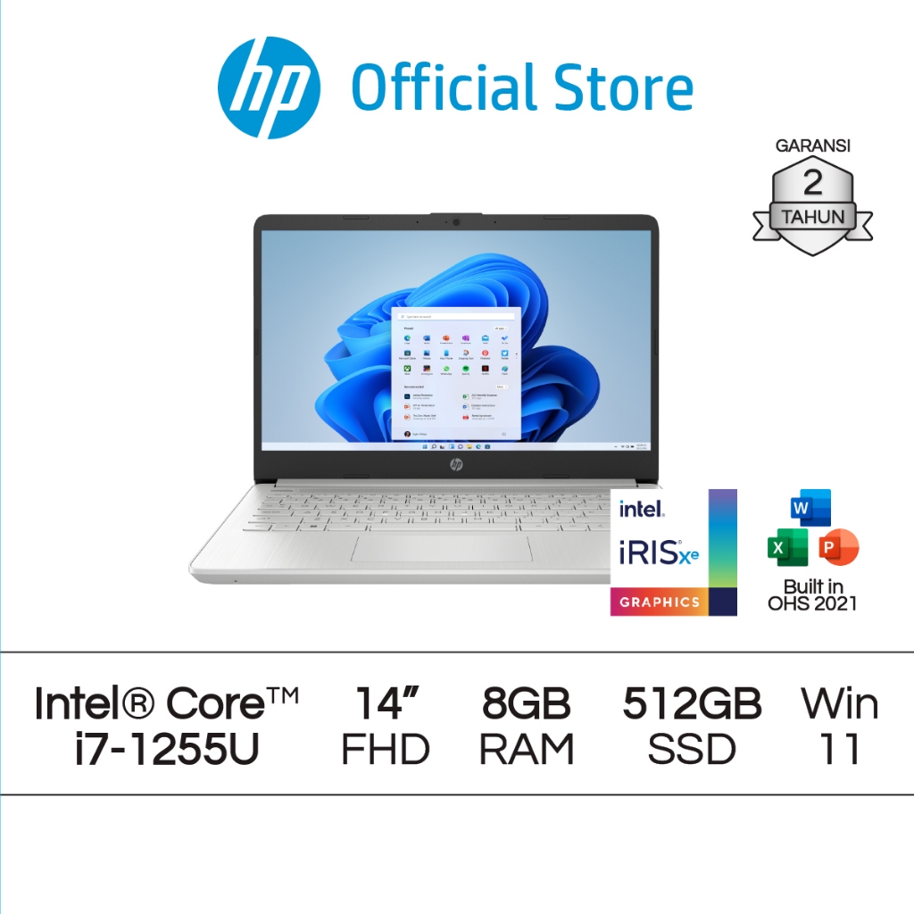 Laptop HP Intel Core i7 Iris X 8GB / 16GB RAM 512GB SSD Silver / Blue Windows 11 Home 14 Inch / 15 I