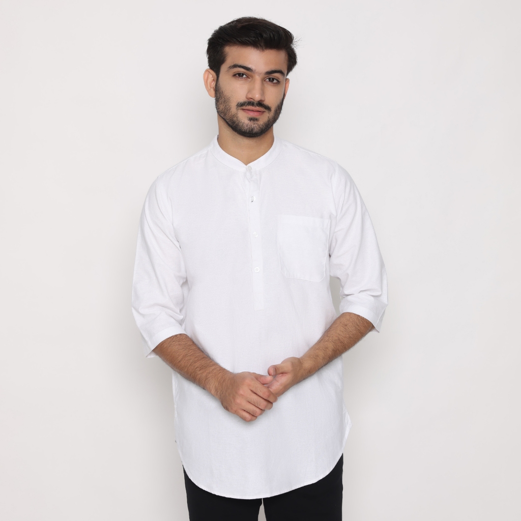 Dancus Kemeja Koko Pakistan Pria / Koko Kurta Pria Warna Putih OLRM261