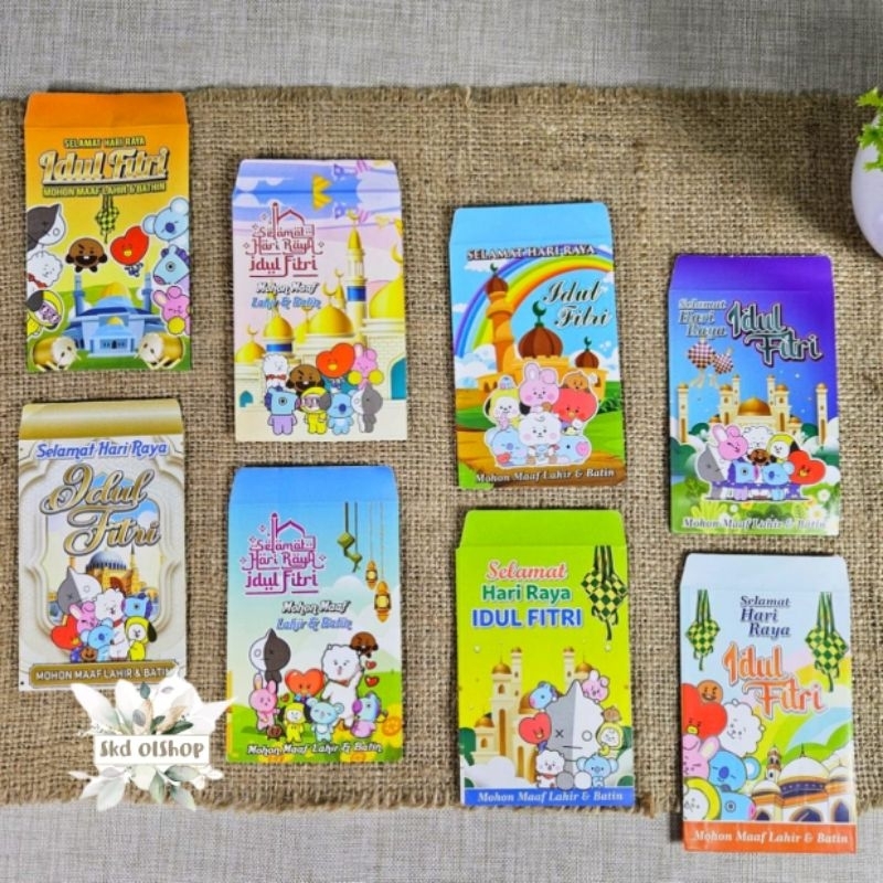 

100 lembar Amplop lebaran idul fitri motif BTS size medium mix gambar