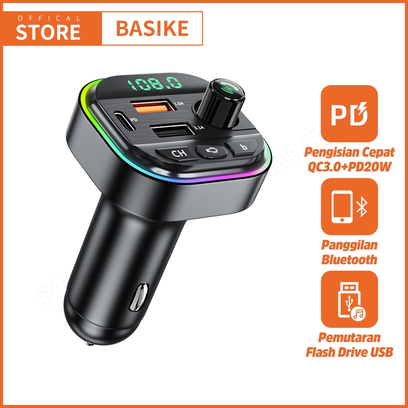 (HOT)BASIKE Car Charger Colokan Mobil Motor 3Ports USB Type C Fast Charging LED Aksesoris Mobil