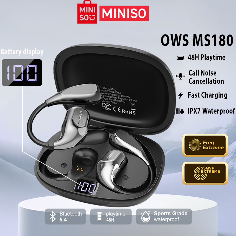 MINISO MS180 TWS Bluetooth Full Bass Original True Wireless Earphone Bluetooth V5.4 OWS Headset Earb