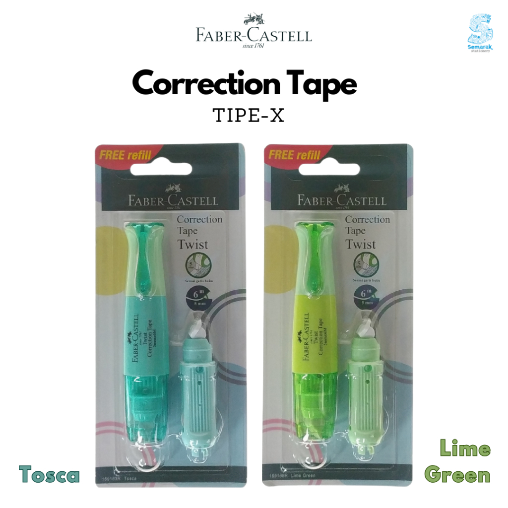 

Faber Castell Correction Tape Twist Tipex Kertas Putar + Refill 5 mm x 6 M - Tosca / Lime Green