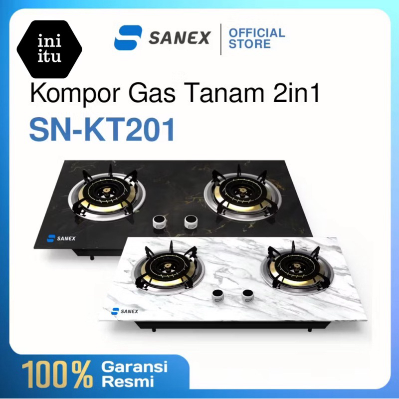 [ Sanex ] Kompor Gas Tanam / Duduk Kaca 2 Tungku Marble Series SANEX SN-KT201