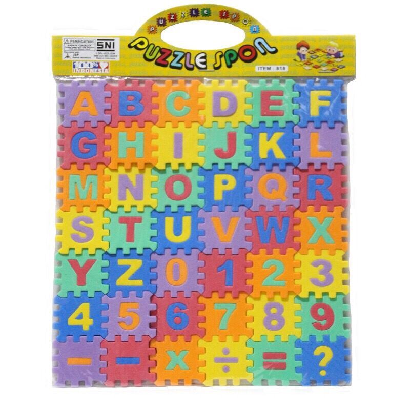 ( BISA COD ) PROMO No.818 Mainan Edukasi Anak Puzzle Spon Huruf dan Angka Isi 42 Keping Murah