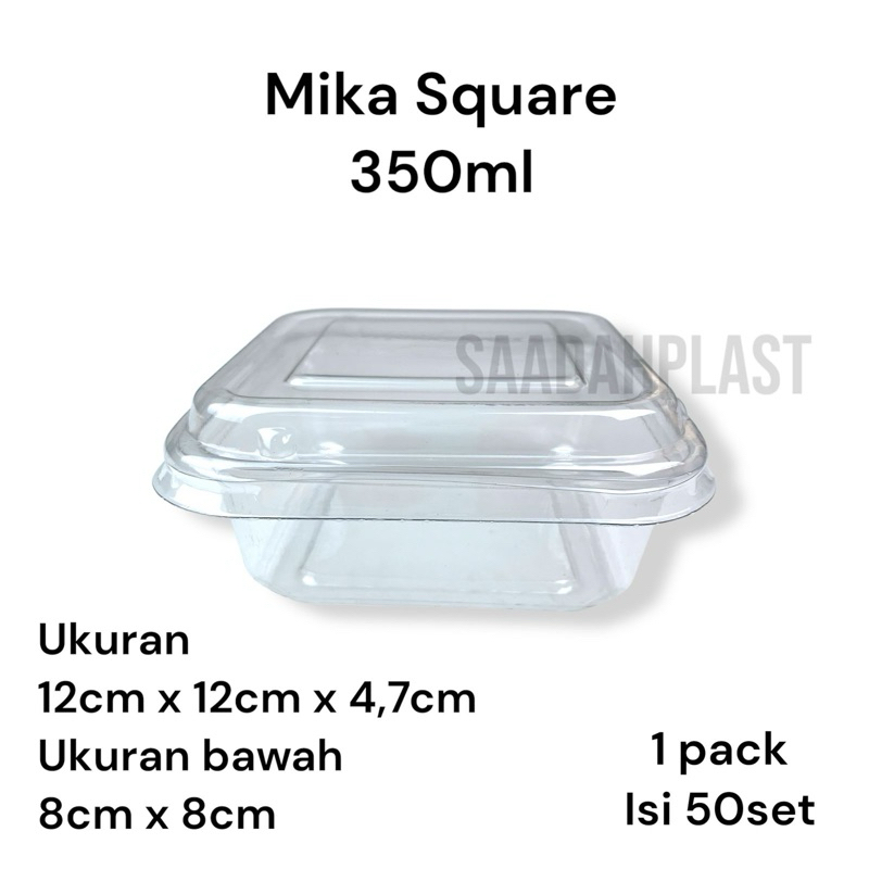 (ISI 50) Mika Plastik 350ml Square Kotak Persegi / Mika Kotak Buah
