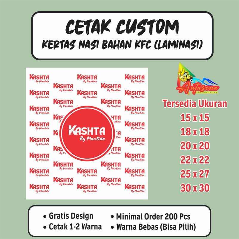

PROMO!! Sablon Kertas Nasi / Sablon Kertas Burger Custom || Harga tertera per 200 Pcs || Ukuran 20x20, 25x27 & 30x30 || Free Desain