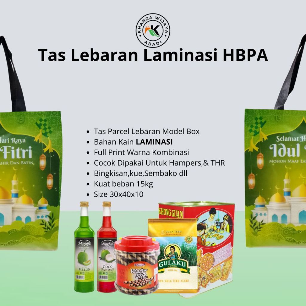 

Tas Lebaran Idul Fitri 30x40 Laminasi / Tas HBPA Lebaran Laminasi uk 30x40x10 / Sablon 4sisi / Lusinan