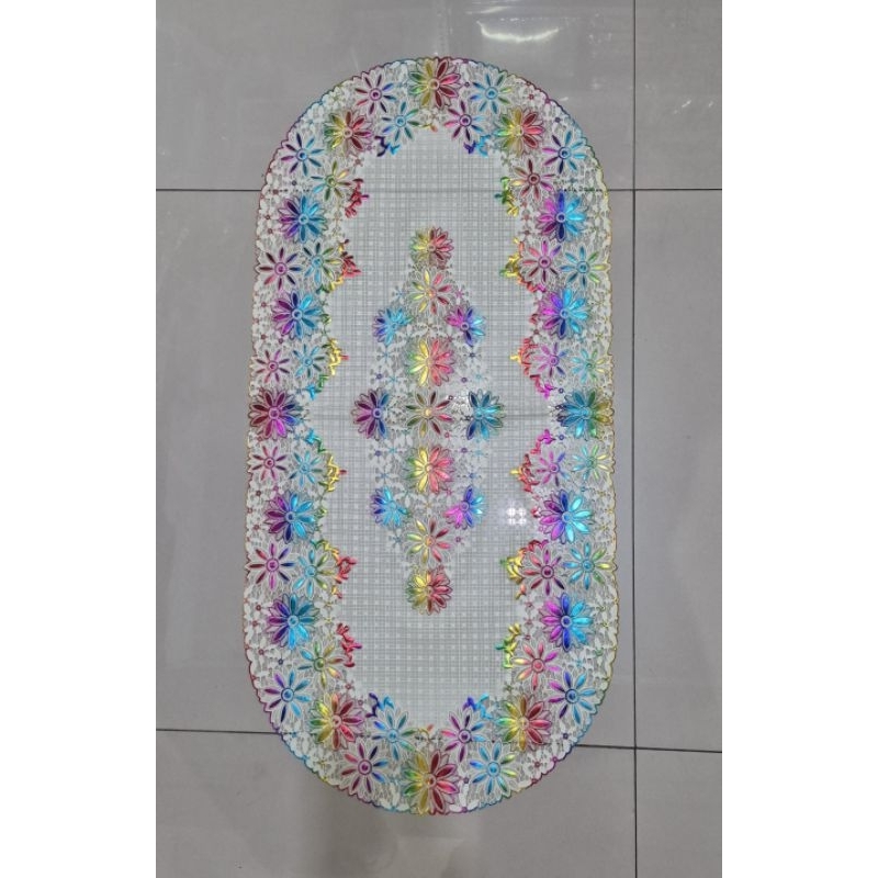 taplak meja tamu plastik perlak pelangi