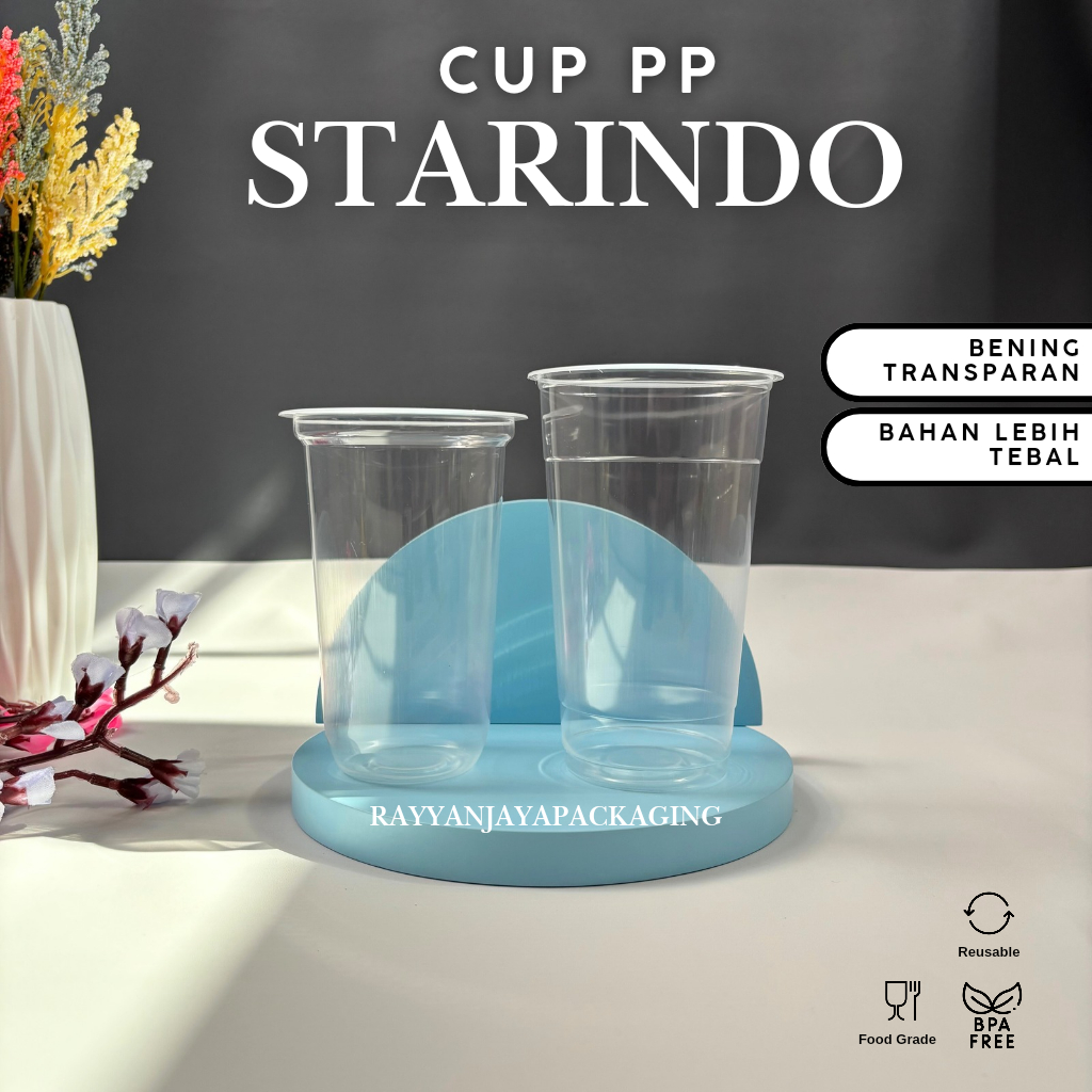 Gelas Plastik Starindo PP Bening Transparan 18oz 22oz / Gelas Kopi / Cup Minuman Printing