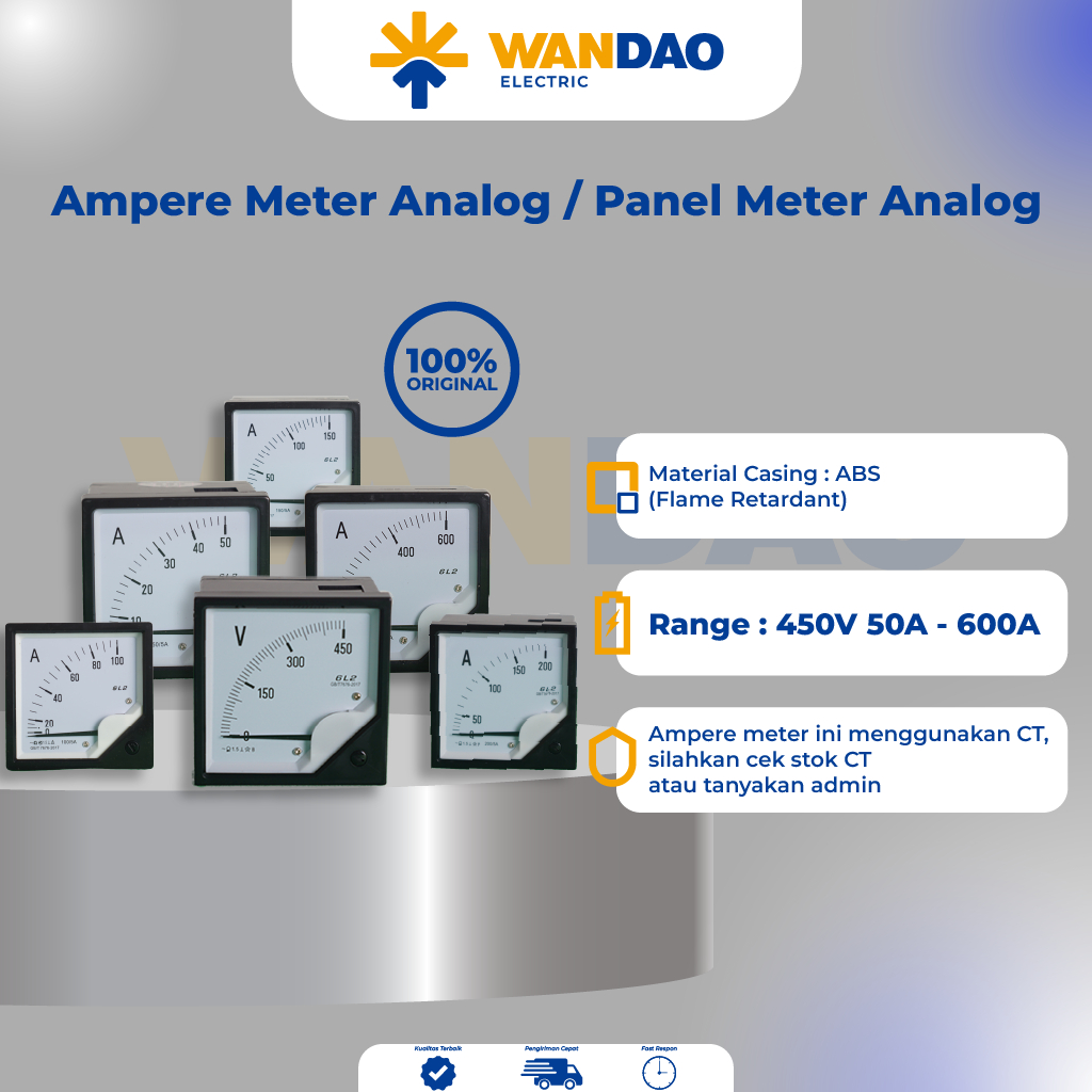 Wan Dao - Ampere Meter Analog / Panel Meter Analog / Ampere direct 50a - 450a 96 x 96 TAB