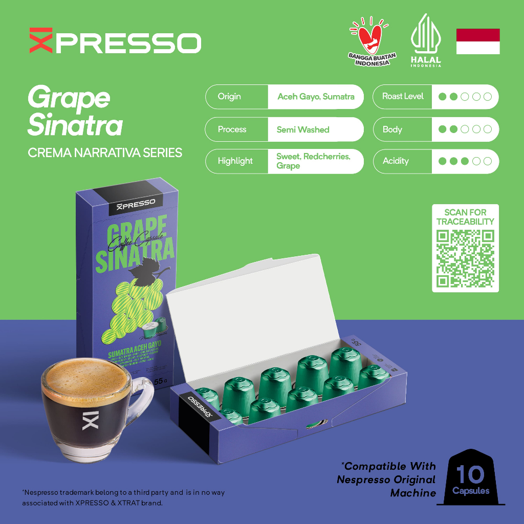 

Nespresso Capsule Compatible Kopi Kapsul Sumatra Grape Sinatra - Xpresso Coffee Capsule