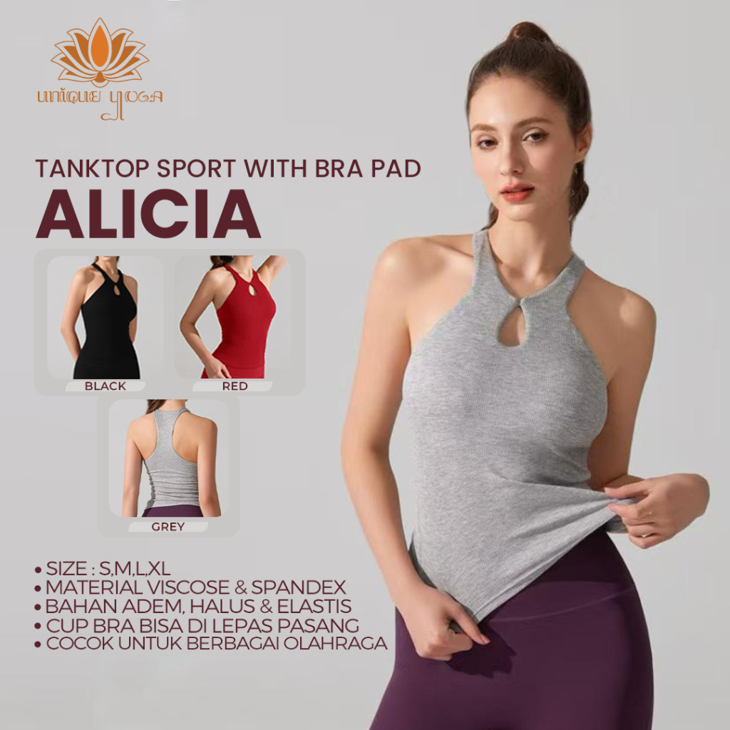 Unique Yoga Tank Top Sport Alicia Bra Pad / Tank Top Olahraga Wanita / Kaos Olahraga Wanita / Baju O