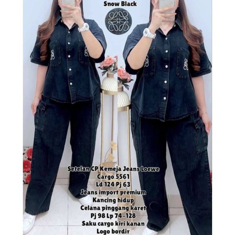 Setelan CP Kemeja Jeans Cargo Kode 5561 Ld 124 Pj 63 Jeans Import Premium Kancing Hidup Celana Pingg
