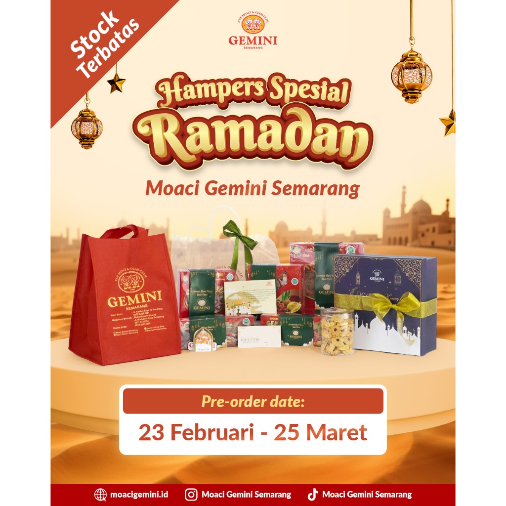 

Moaci Gemini Semarang - Hampers Spesial Ramadhan Paket Eidiyah Paket Mahabbah Paket Safa | Hampers Kado Hadiah Makanan Lebaran | Oleh-Oleh Khas Semarang
