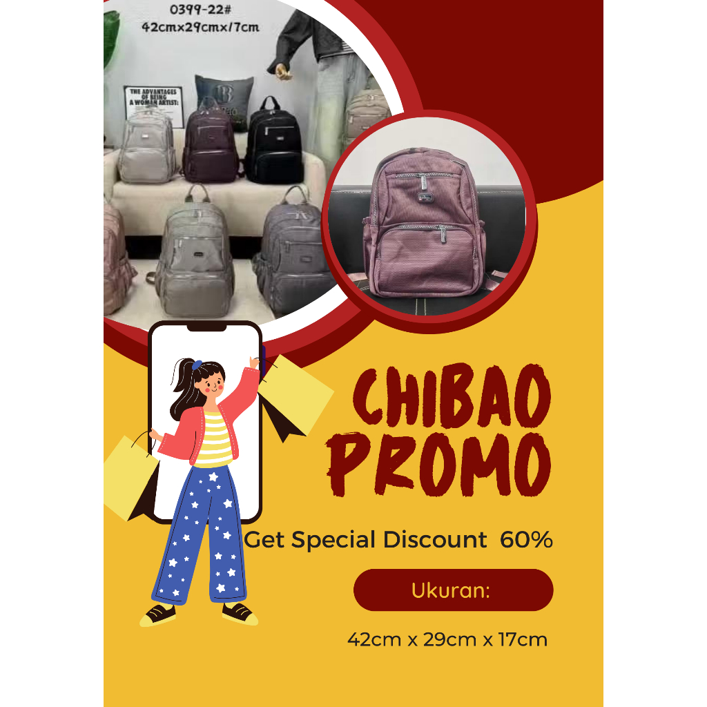 CHIBAO - Tas Ransel Kerja 0399 Backpack Besar Wanita Kerja  Kanvas Premium