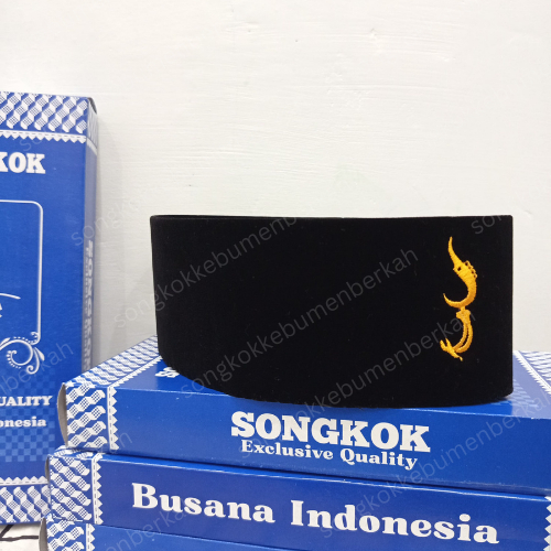 Peci kopyah kopiah Songkok Hitam Logo Bordir Kujang Emas Gold Tinggi 9 + Dus Per Peci
