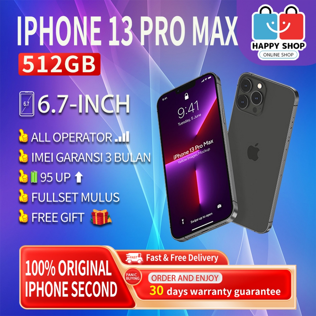 iPhone 13 Pro Max 512GB Second Original100% OLED-Ori Fullset Mulus Normal Phone 3utools All Green