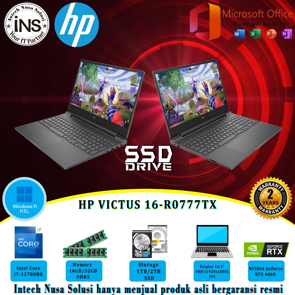 HP VICTUS 16-R0777TX i7-13700HX 16GB 1TB WIN11+OHS2021 2YR