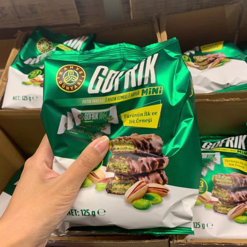 

GOFRIK MINI Coklat Turki | Waffer Coklat Pistachio | Cemilan Turki | Oleh Oleh Turkey