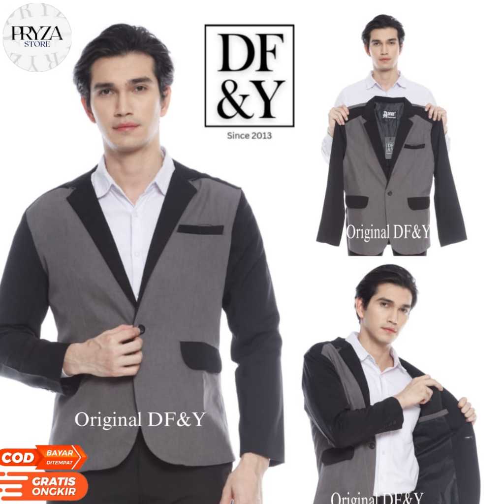 PRYZA Jas Blazer Pria Casual Kombinasi Original DF&Y / Jas Blazer Kerja Kantor Formal / Jas Style Ko