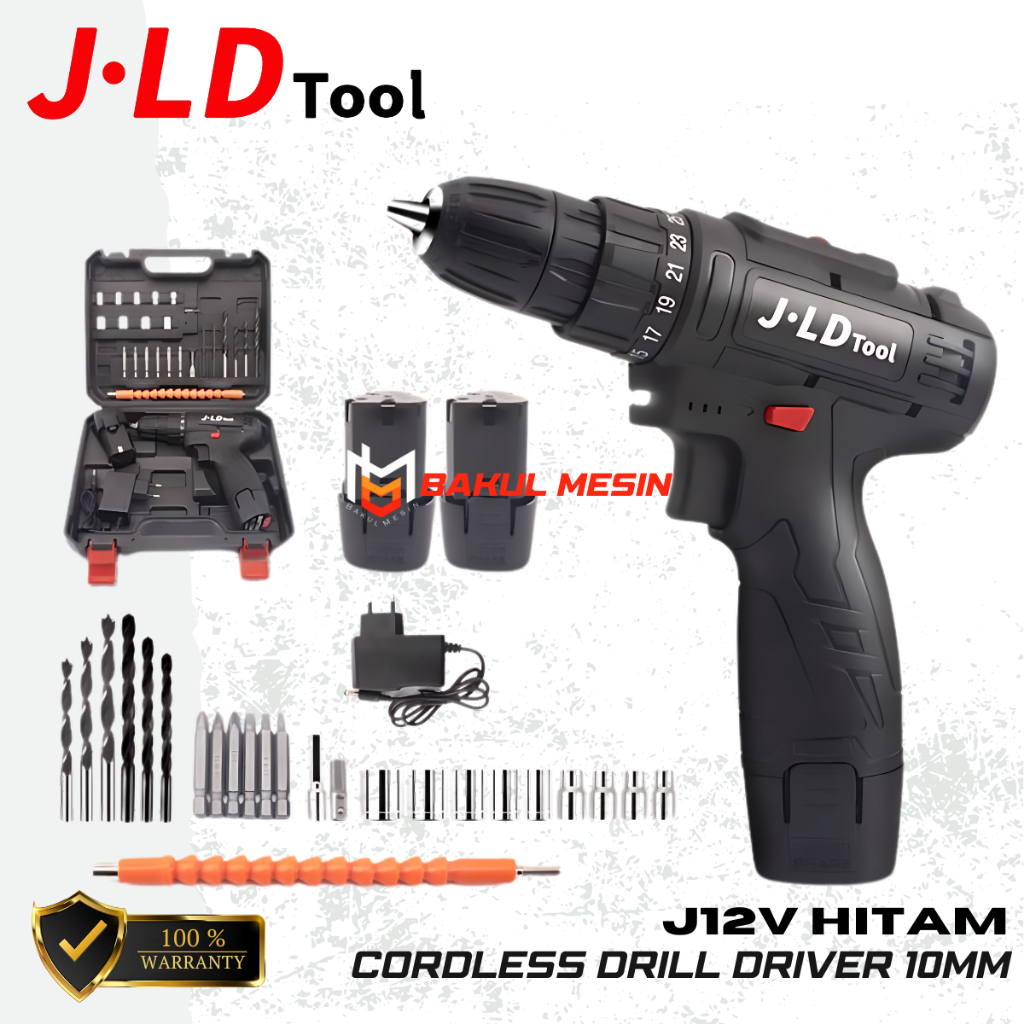 Mesin Bor Baterai Cordless Drill 12V include Tool Kits 24 Pcs JLD Tools JLD 12V