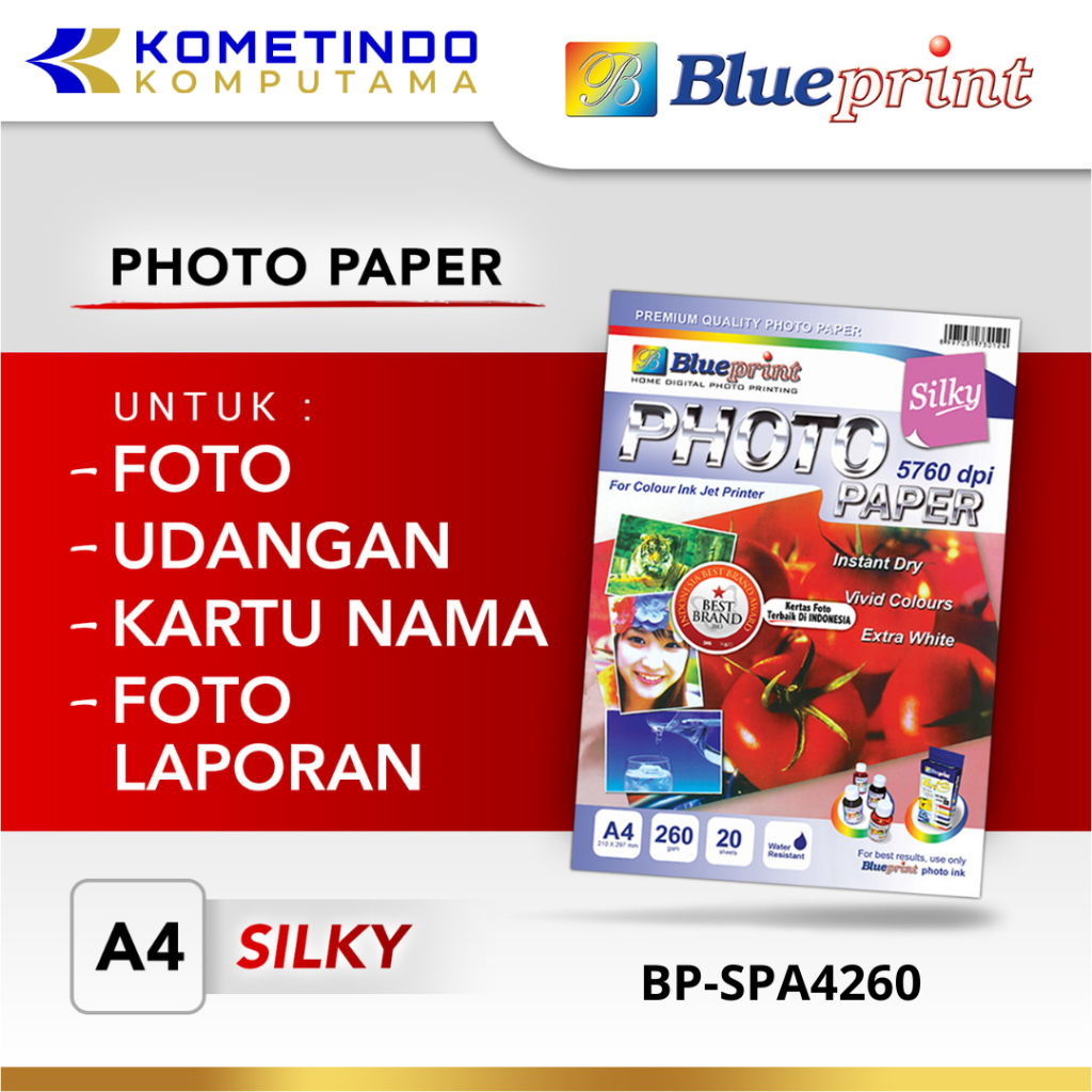 

BP-SPA4260 Kertas Foto A4 Silky Photo Paper BLUEPRINT A4 260 GSM - Isi 20 Lembar