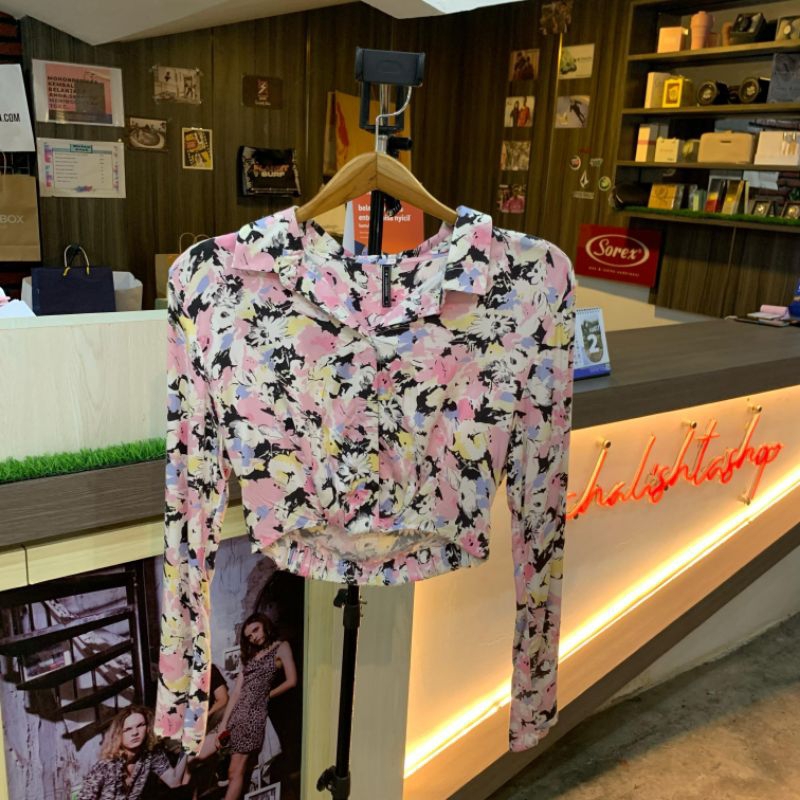 kemeja cewek colorbox lengan panjang crop