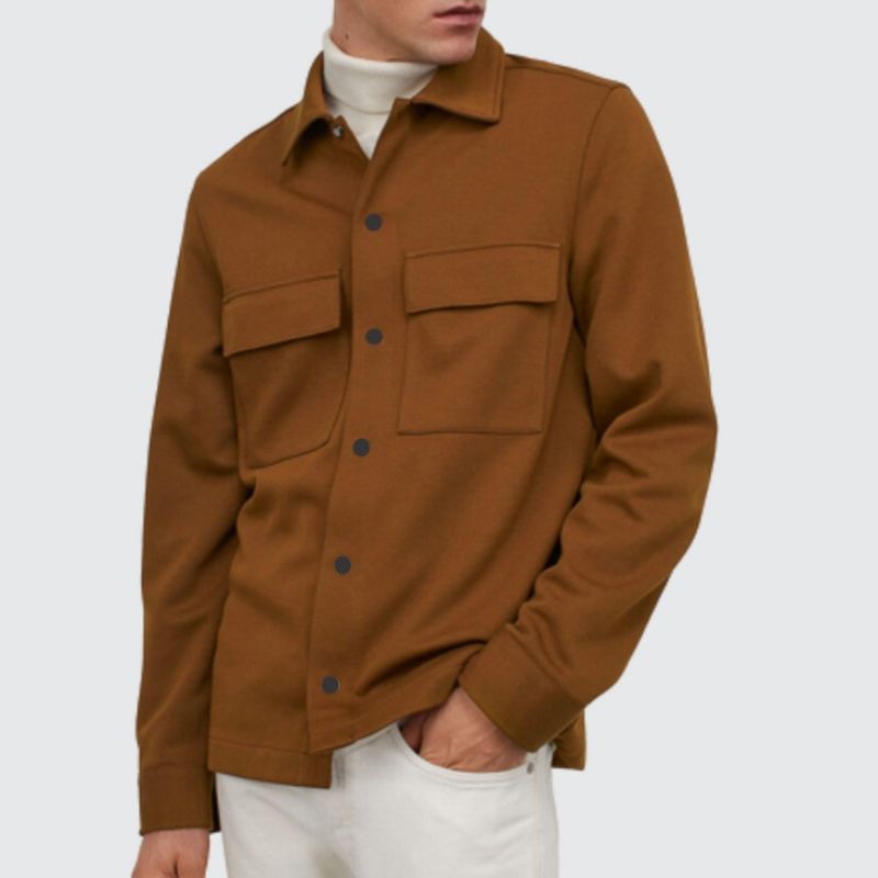 Jaket Shacket Pria Fleece Tebal