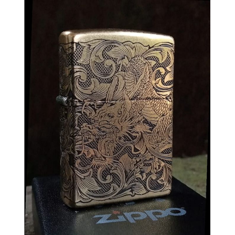 Korek Zippo Grafir Motif Naga 4 Sides Armor
