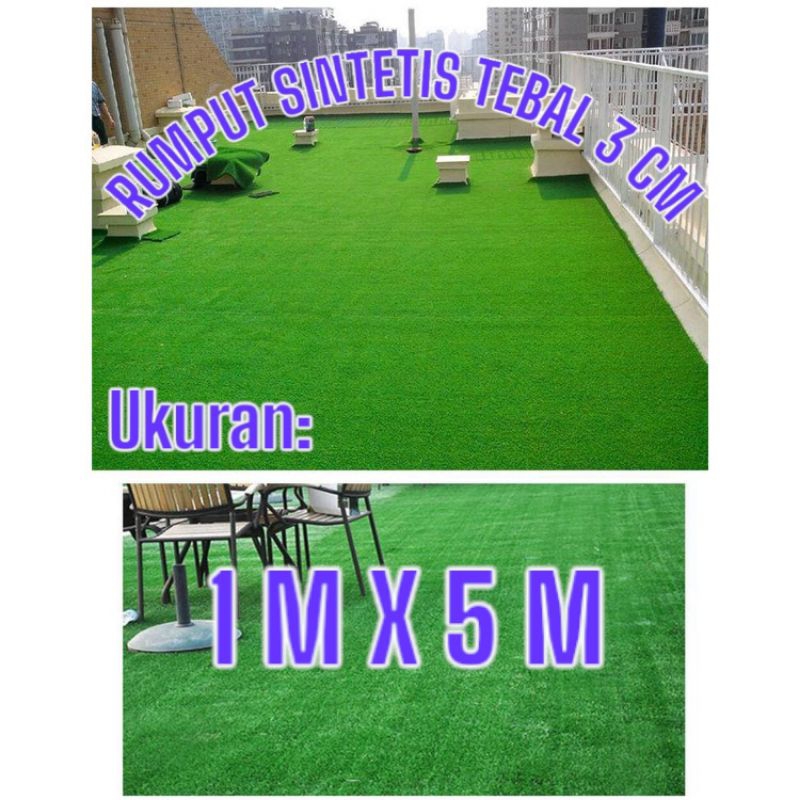 KARPET RUMPUT SINTETIS 1 ROLL 1X5 METER TIPE SWISS TEBAL 3 CM