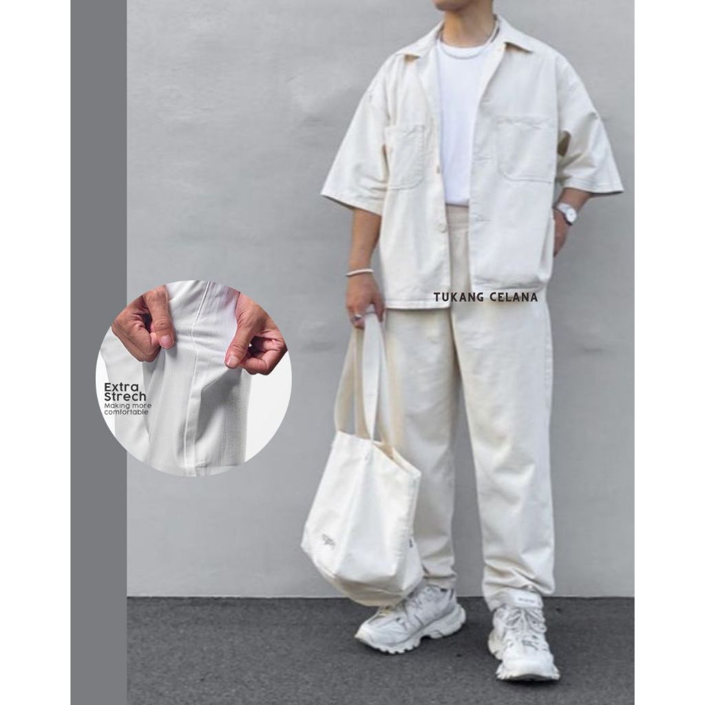 Kalana | Loose Jeans Pria Broken White Celana Gombrong Pria Baggy Jeans Pria Hitam Putih Baggy Jeans