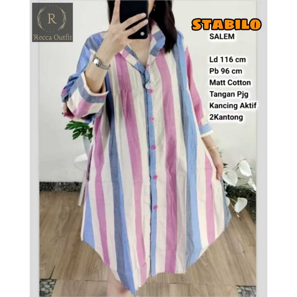 TUNIK KATUN WANITA JUMBO MOTIF GARIS GARIS TERBARU PAKAIAN WANITA BAJU ATASAN BUSUI LENGAN PANJANG