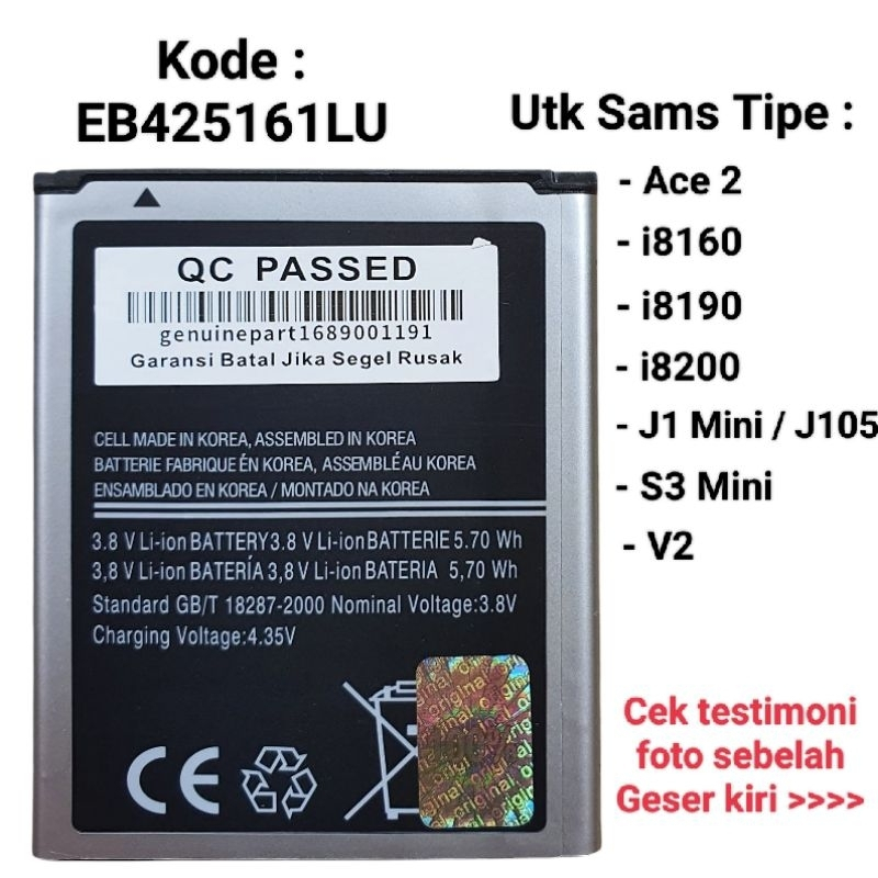 Baterai Ace 2 J105 J1 mini i8160 i8190 S3 Mini Battery Original Batrai Batre