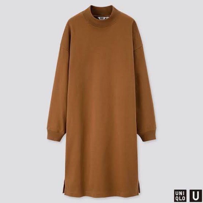 Uniqlo Sweater Dress Brown Semi Turtleneck PL LIKENEW
