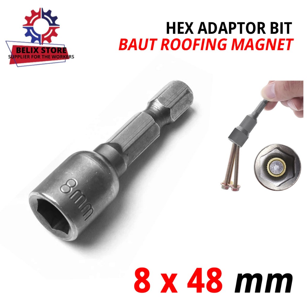 Kunci Shock Roofing 8 x 48mm Magnetic Nut Roofing Mata Roofing Baja Ringan Dilengkapi Magnet