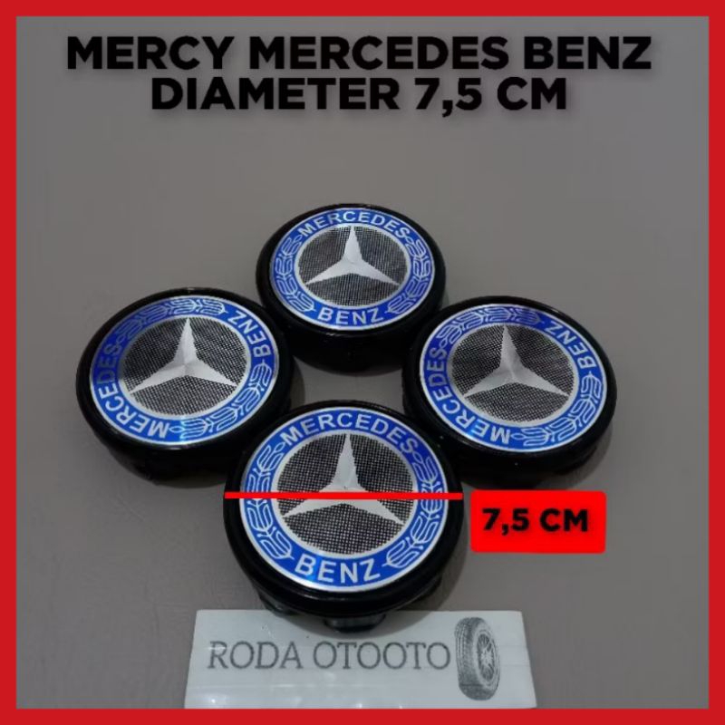 Dop roda tutup velg mobil MERCY MERCEDES BENZ biru hitam diameter 7,5 cm harga satuan 1pcs